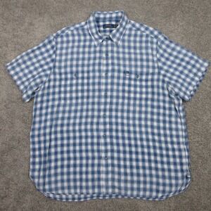 Polo Ralph Lauren Shirt Mens 2XL Blue Plaid Linen Pockets Summer Light Button Up